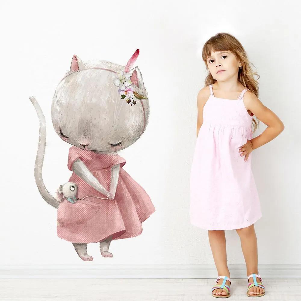 Gario Detská nálepka na stenu Mačka v ružovej sukni Rozmery: 50 x 30 cm