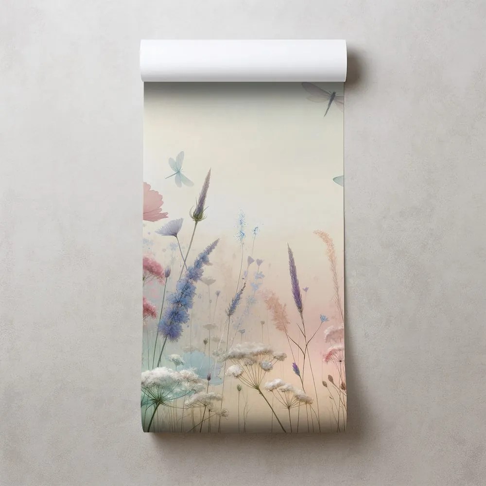 Fototapeta pastelové kvety a vážky