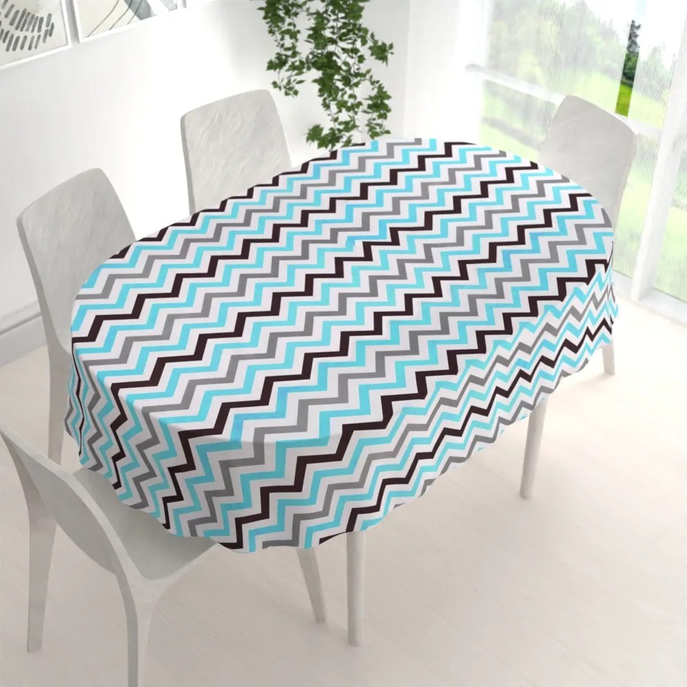 Biante Bavlnený oválny obrus Sandra SA-380 Modro-sivo-hnedé cik-cak pásiky 100x140 cm