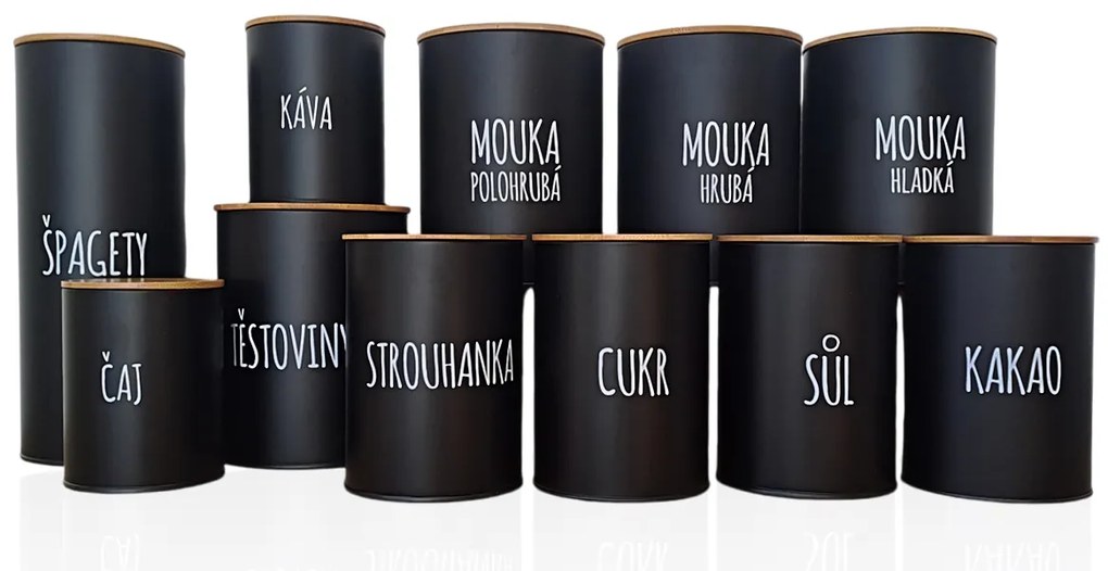 Dóza na potraviny, plechová, čierna, s bambusovým vekom, 1,3 l, KAKAO