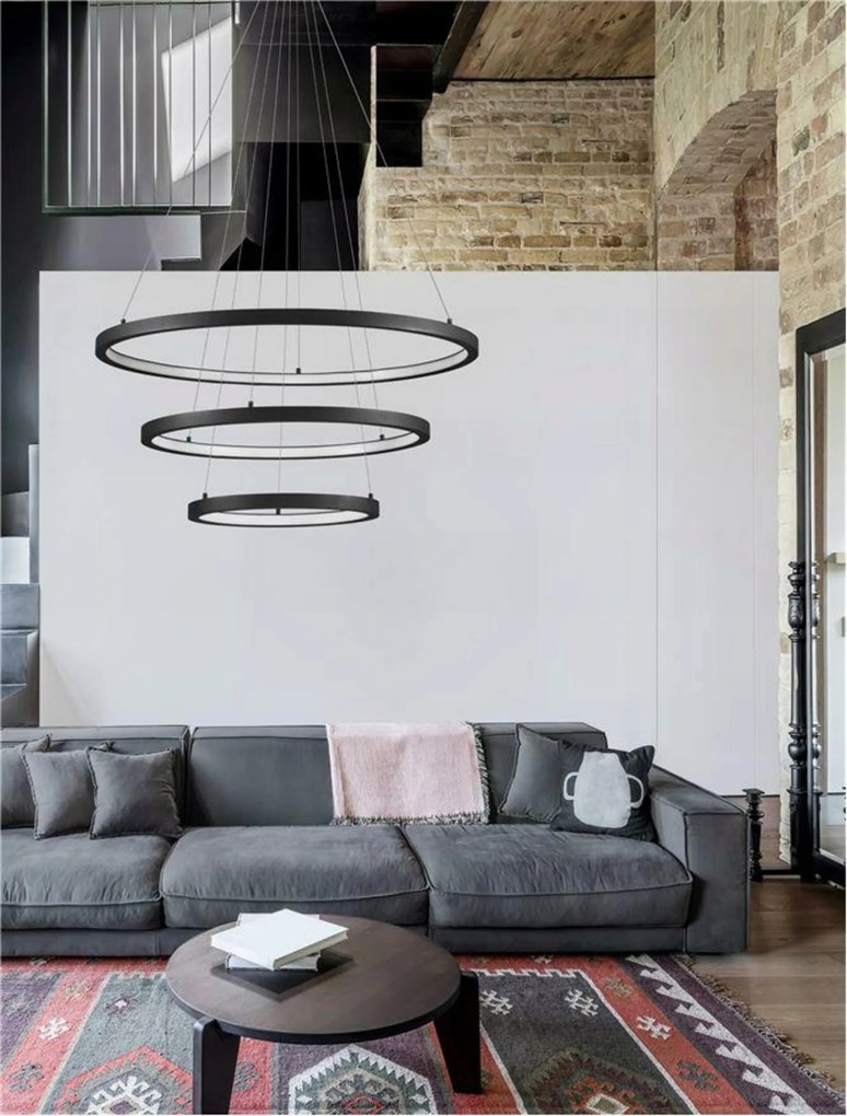 Nova Luce závesné svietidlo Empatia Led 108W 3000K hliník čierna 807+600+395x