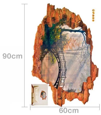 Veselá Stena 3D Samolepka Výhľad na most
