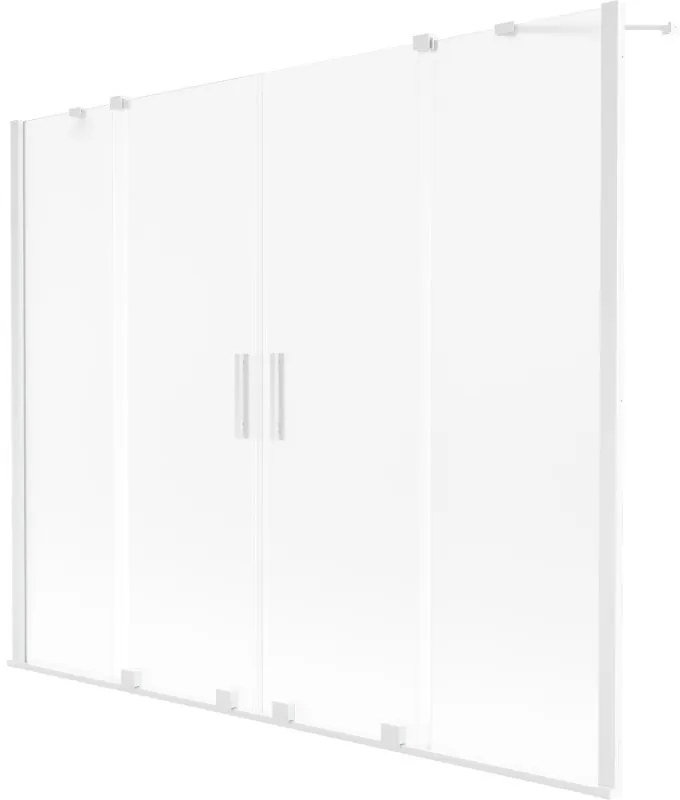 Mexen Velar Duo, 2-krídlová posuvná vaňová zástena 180 x 150 cm, 8mm sklo námraza, biela matná, 896-180-000-32-20