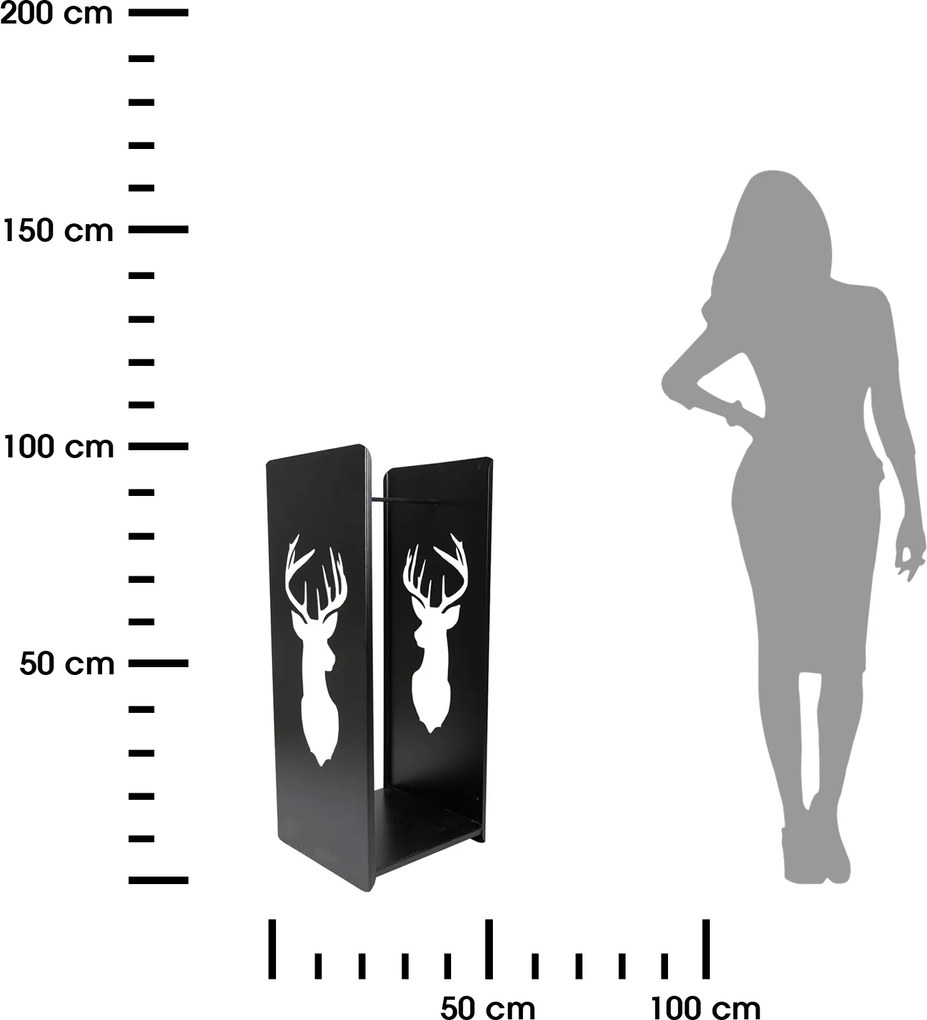 Kovový stojan na drevo Deer, 40x100 cm, čierna