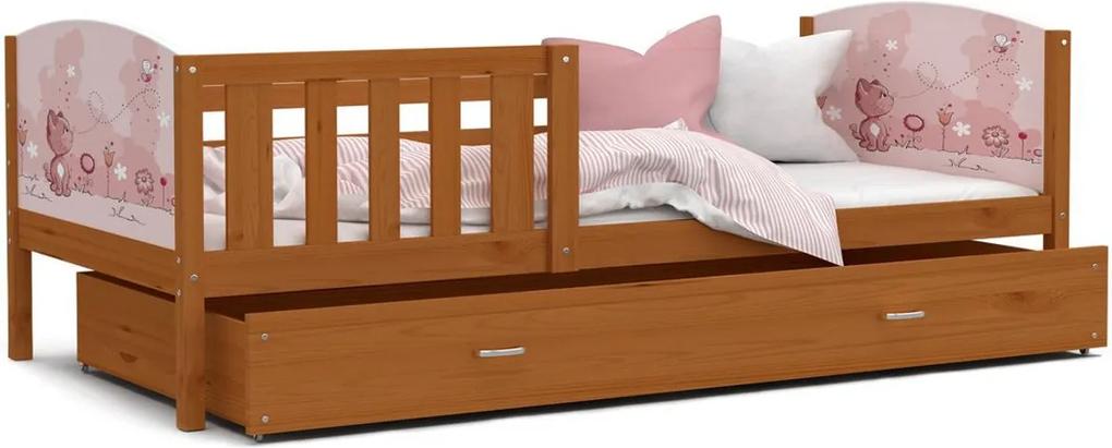Expedo Detská posteľ DOBBY P1 s rozprávkovými vzormi, 190x80 cm, obojstranný tisk, jelša/vzor 24