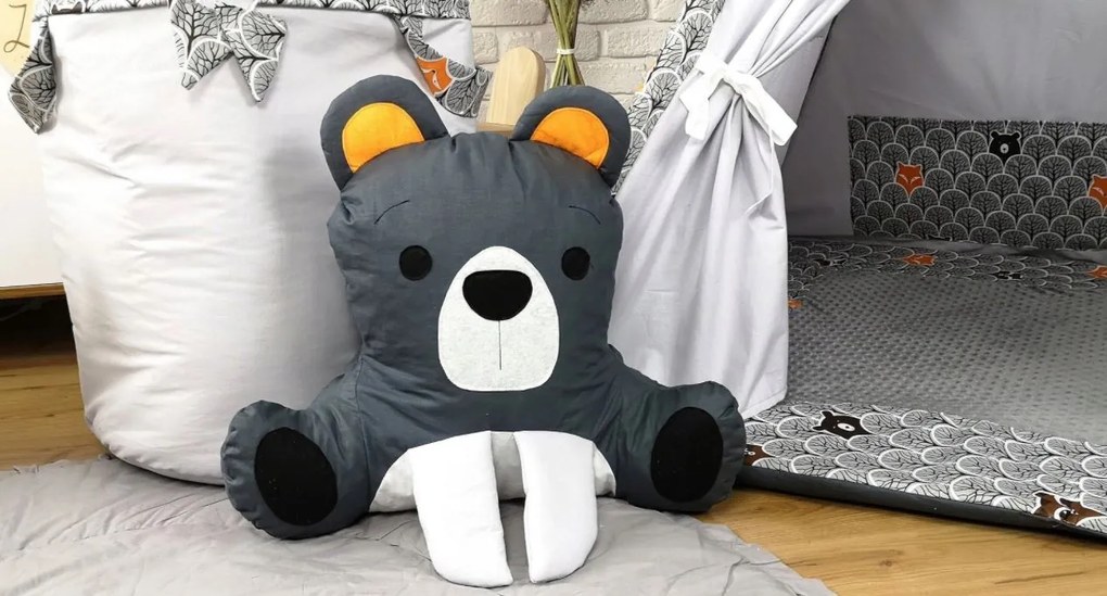 Detský stan TEEPEE (TÍPÍ) LUXURY s doplnkami - ZVIERACIA PARTIČKA - sivý