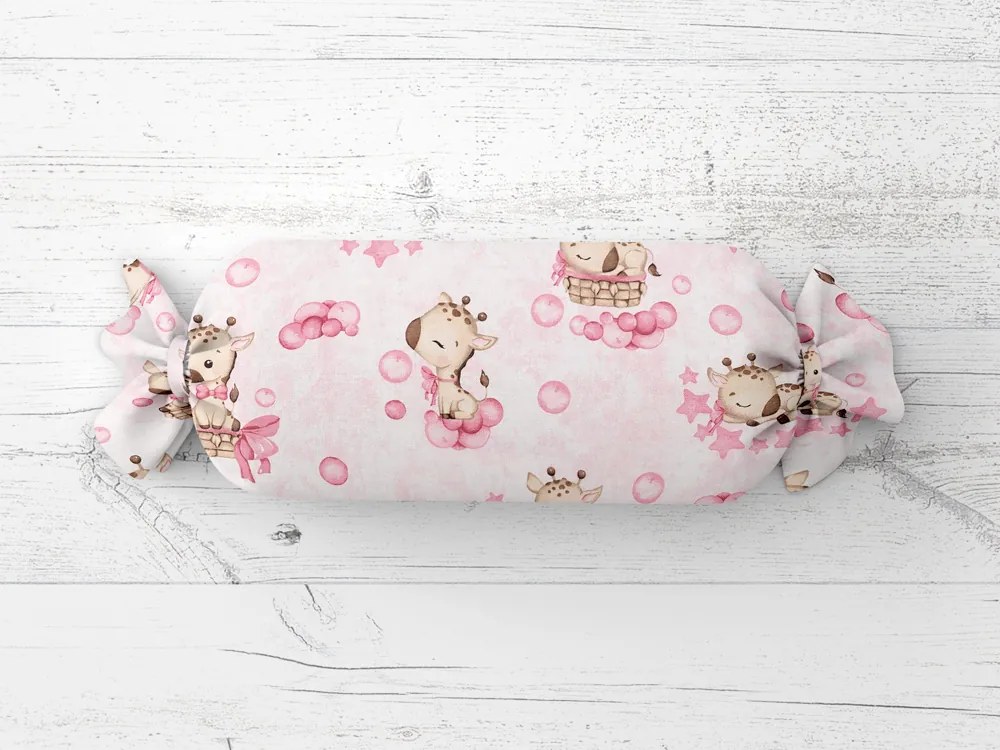 Biante Detský vankúš valec bonbon Sandra SA-438 Ružové žirafy na bielom 15x40 cm