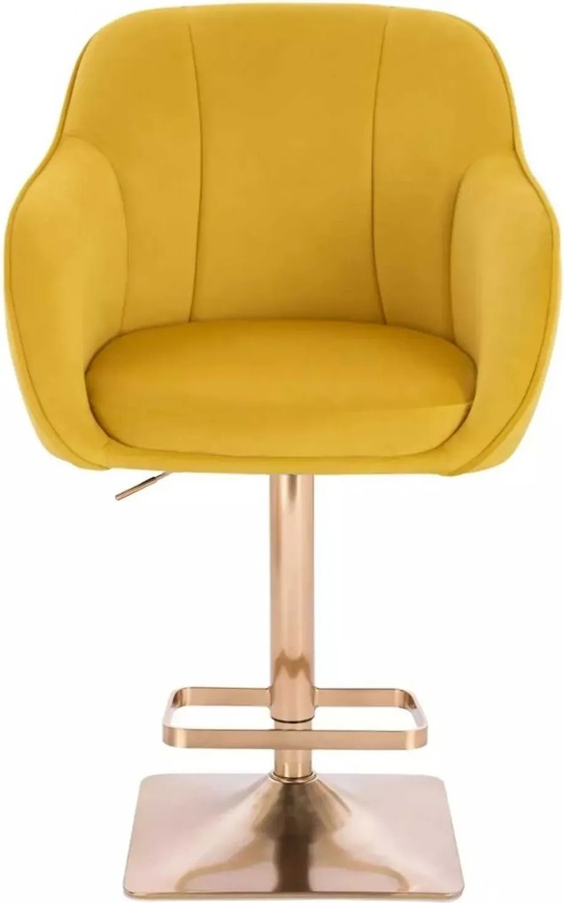 LuxuryForm DESIGN Barová stolička AVOLA VELUR na zlatej hranatej podstave - žltá