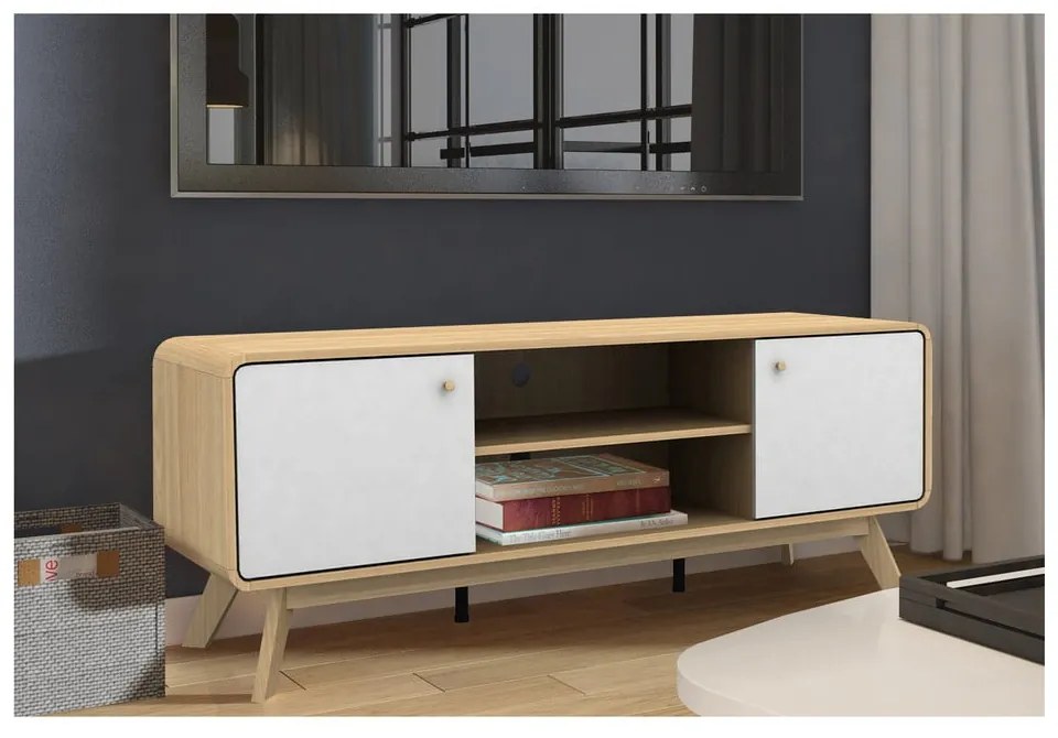 Biely/v prírodnej farbe TV stolík v dekore duba 140x53 cm Caitlin – Støraa