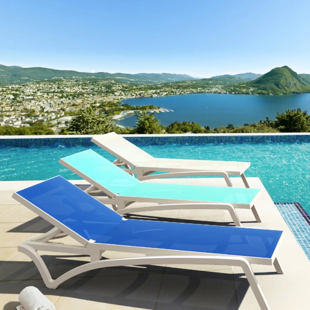 PACIFIC záhradné lehátko white/blue