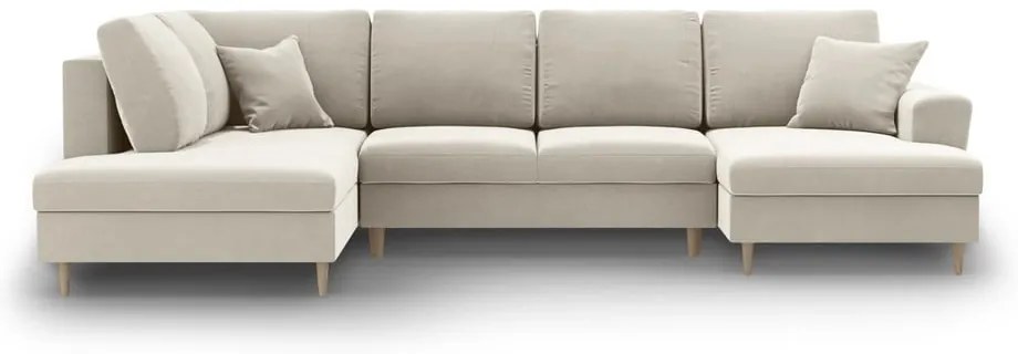 Béžová zamatová rozkladacia/s úložným priestorom rohová pohovka (ľavý roh/do "U") Kyoto – Cosmopolitan Design