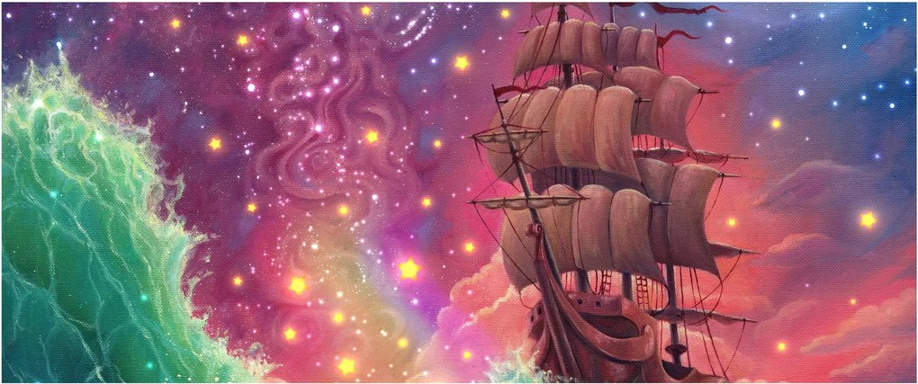 Obraz - Loď s vesmírnou oblohou (120x50 cm)