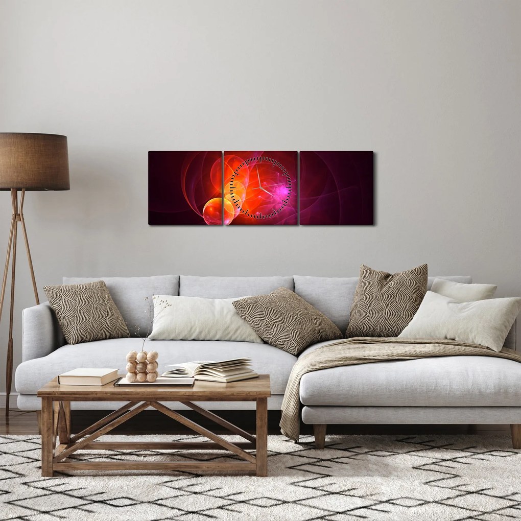 Moderný obraz ružovej abstrakcie (s hodinami) (90x30 cm)