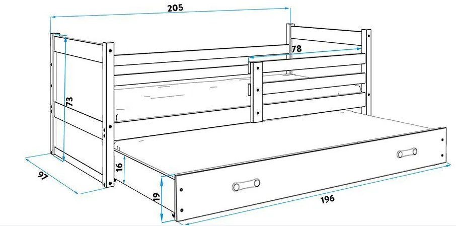 Posteľ s prístelkou RICO 2 - 200x90cm - Biely - Ružový