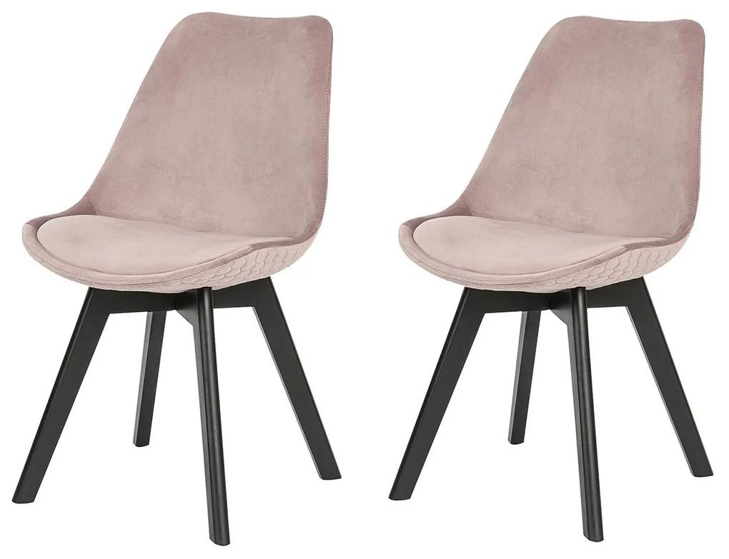 Zamatová jedálenská stolička ružová set 2 ks 49 × 56,5 × 84 cm SALESFEVER