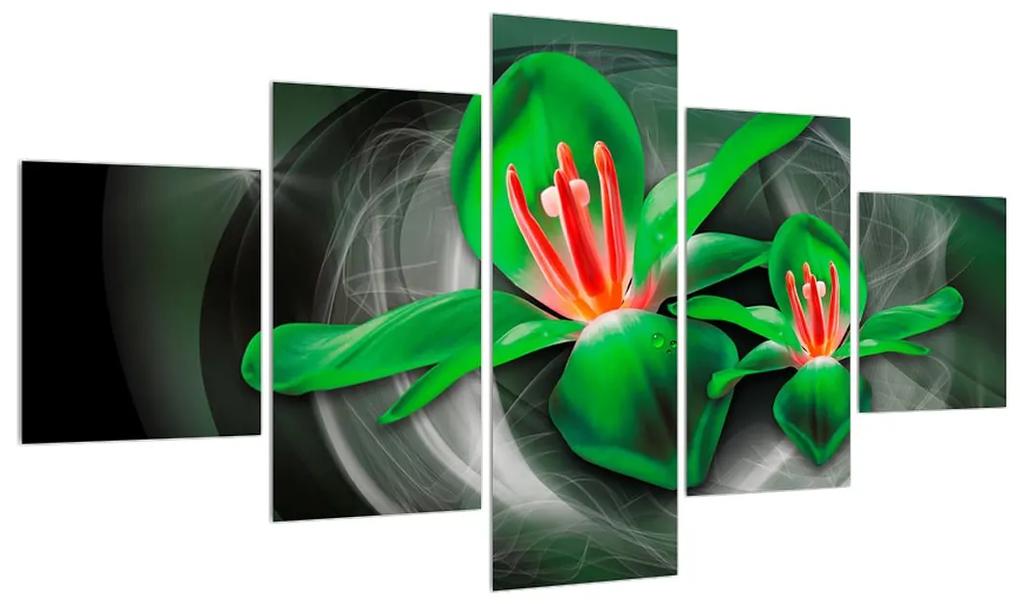 Moderný zelený obraz kvetov (K013577K12570)
