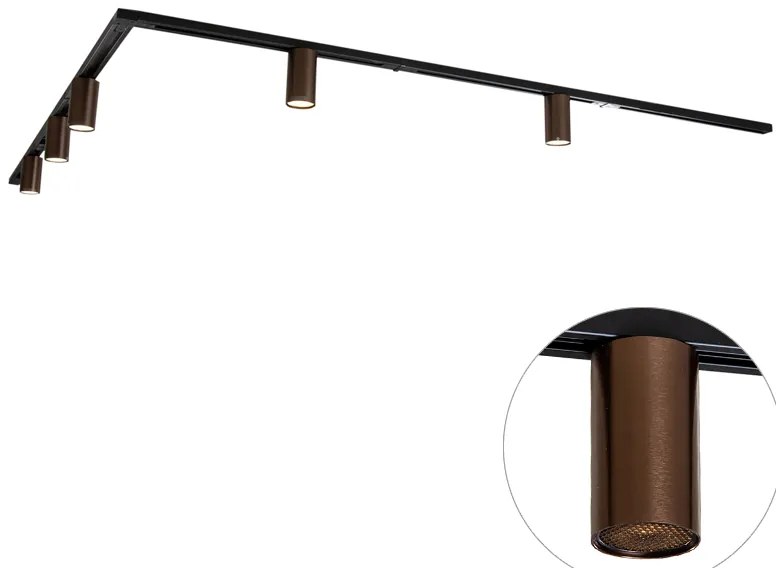 Moderný koľajnicový systém s 5 tmavými bronzovými bodovými svetlami 1-fázový GU10 50 mm - Iconic Ruby