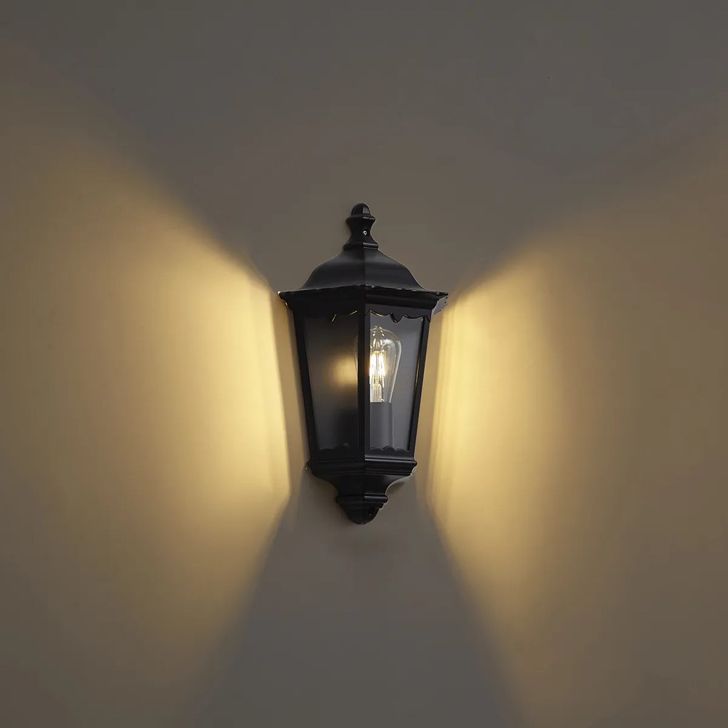 Klasické vonkajšie nástenné svietidlo čierne IP44 - Havana Half