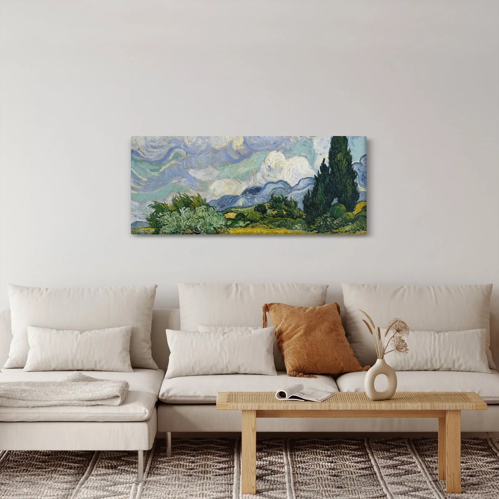 Obraz - Vincent van Gogh, Wheat Field with Cypresses, reprodukcia (120x50 cm)