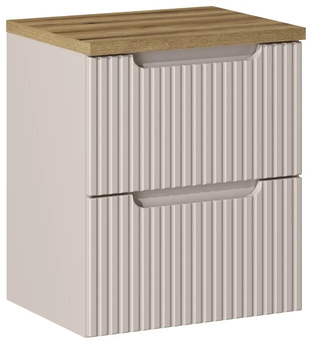 Závesná skrinka pod umývadlo Nova Cashmere II s doskou 50 cm kašmírová/dub v evokujúcom štýle