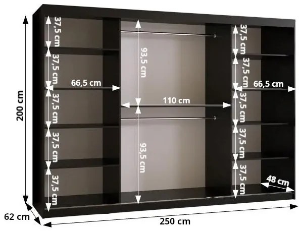 Šatníková skriňa 250 cm Boomer 3 (kašmír) (s osvetlením). Akcia -20%. Vlastná spoľahlivá doprava až k Vám domov. 1126287