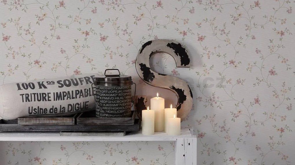 Vliesové tapety na stenu Maison Charme 93770-1, rozměr 10,05 m x 0,53 m, štylizované kvety farebné na krémovom podklade, A.S. CRÉATION