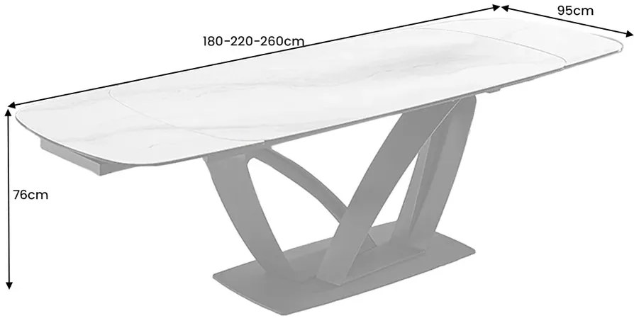 Luxusný rozkladací jedálenský stôl ILINOIS 180-220-260 cm – v bielom mramorovom prevedení