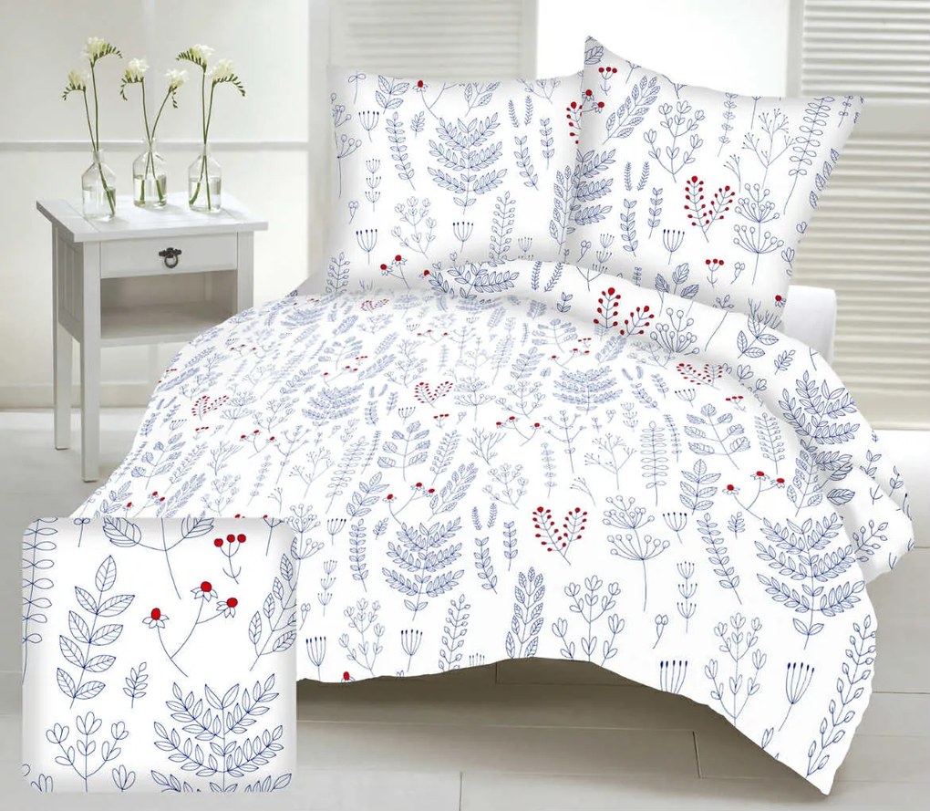 Obliečky krepové Herbár modrý TiaHome - 1x Vankúš 90x70cm, 1x Paplón 140x200cm