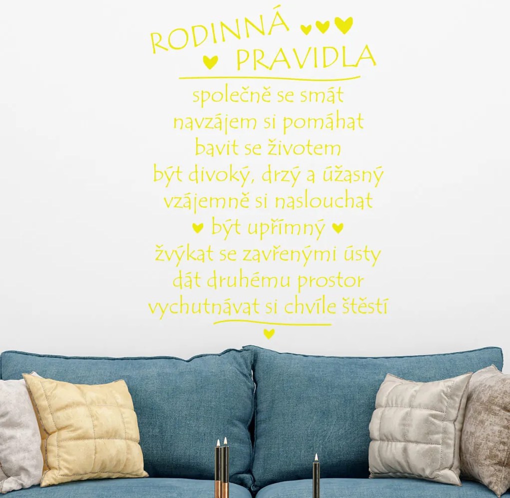 Veselá Stena Samolepka Pravidla rodiny Farba: žlutá, Veľkosť: 80 x 57 cm