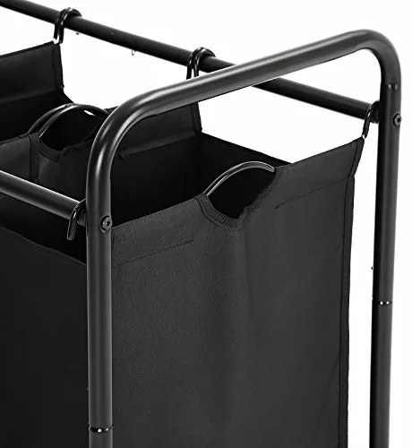 Kôš na prádlo, 3 odnímateľné priehradky, 81,5x77x41cm, čierny