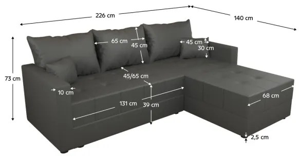 Univerzálna rohová rozkladacia sedacia súprava do tvaru L DUBLIN sivá