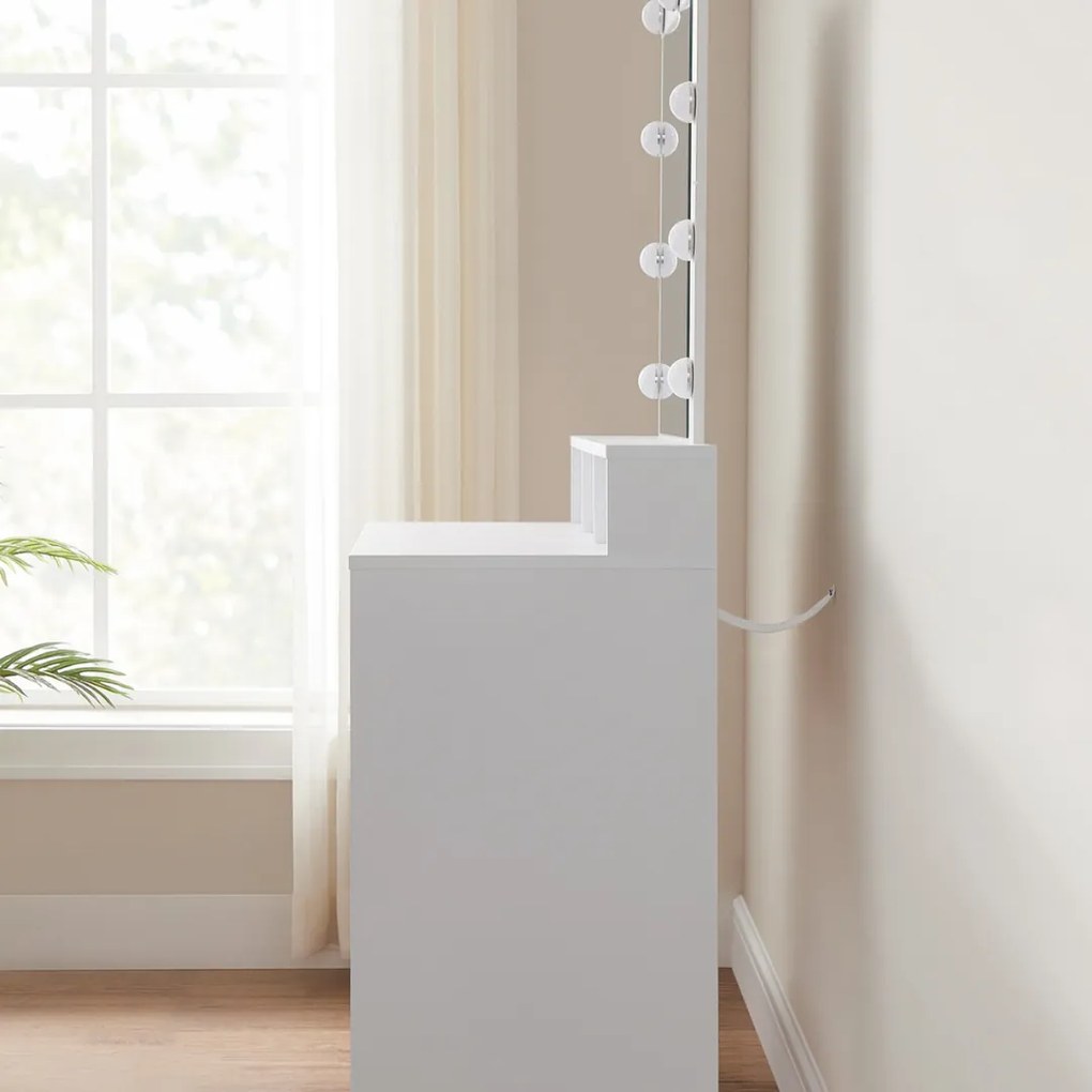 Toaletný stolík VANESA s osvetlením, 80x40x145cm, biela Jurhan