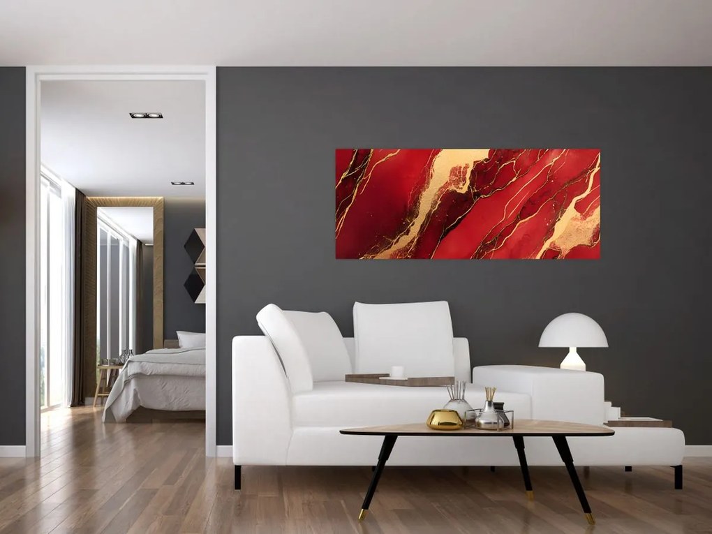 Obraz - Červeno-zlatý mramor (120x50 cm)