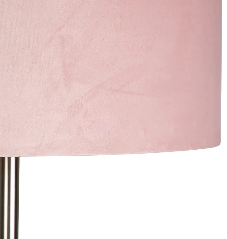Stojaca lampa oceľ s ružovým tienidlom 50 cm - Simplo