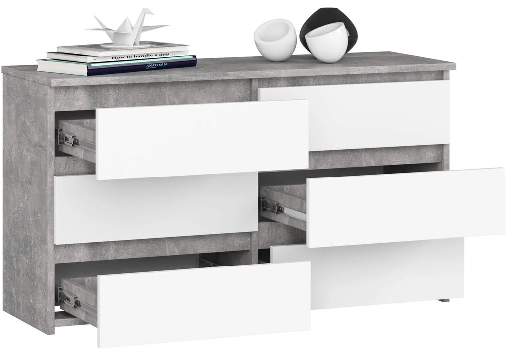 Komoda CL 100 cm 6 zásuviek betón/biela