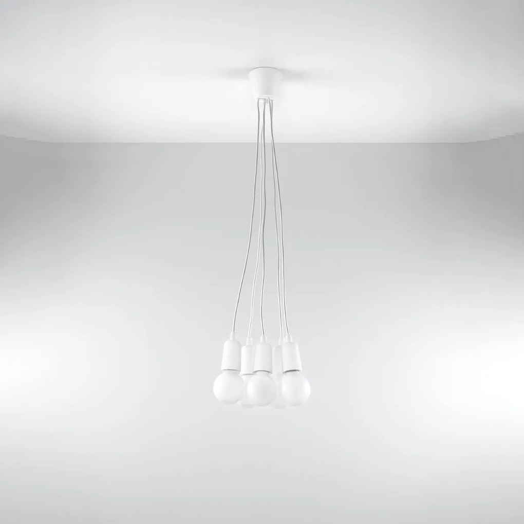 Závesné svietidlo Diego 5, biele telo svietidla