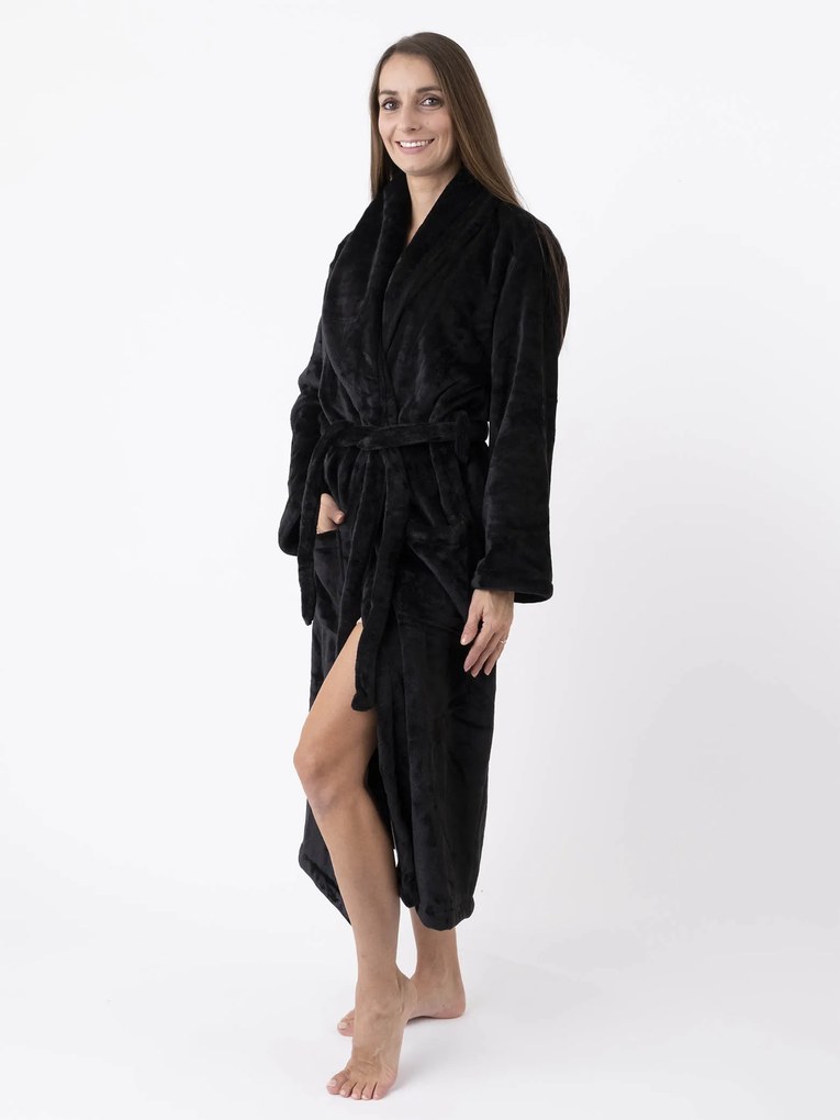 Mikroplyšový župan Mia - Laura čierna veľkosť S