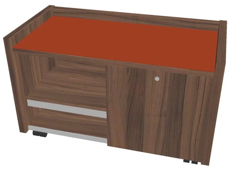 Mobilný kontajner Verno 100 x 50 cm so sklom, pravý, orech / oranžová