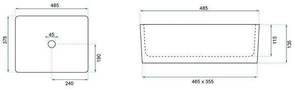 REA-U0669 - Umývadlo na dosku ANITA 37,5x48,5 cm keramika/lesklá biela