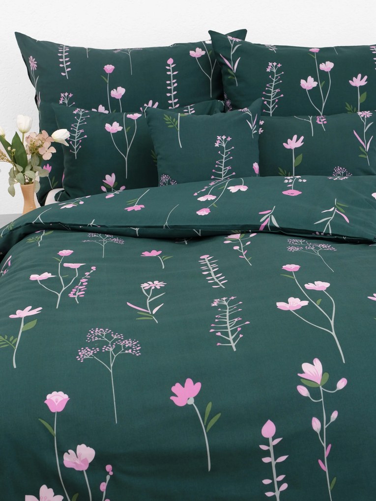 Bavlnené obliečky Renforcé - Vlčie maky tmavo zelené