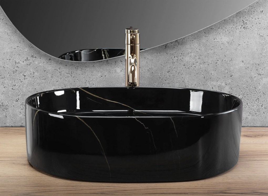 Rea Nadia, umývadlo na dosku 500x380x120 mm, imitácia kameňa - Black Stone, REA-U9240