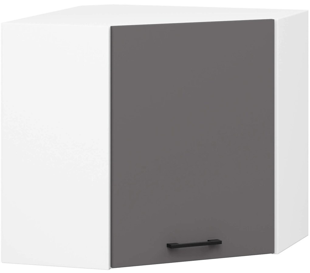 Závesná rohová kuchynská skrinka OLIVIE 60x60 cm matná biela/matná grafitovo sivá