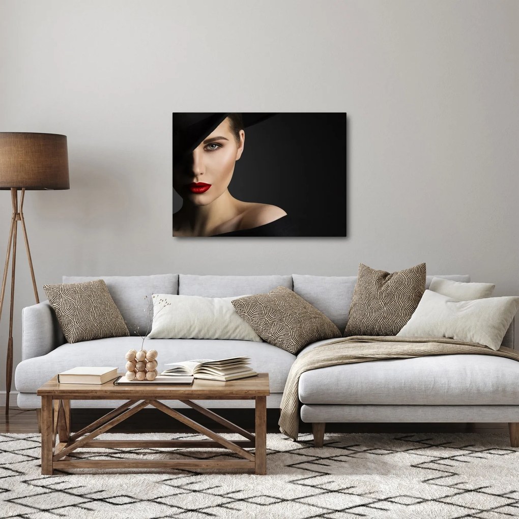 Obraz - Portrét ženy v klobúku (70x50 cm)