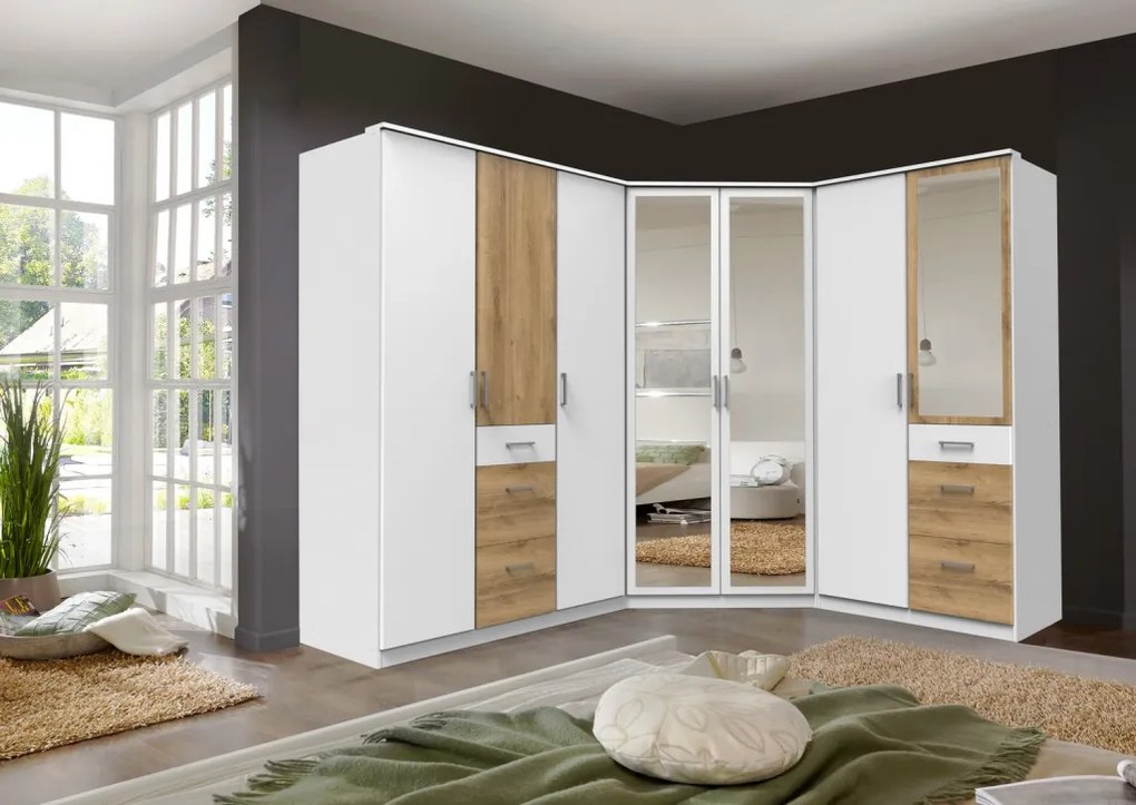 Šatníková skriňa bez zrkadla Click, 135 cm, biela/doskový dub