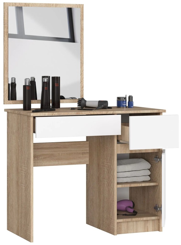 Toaletný stolík Pritha (dub sonoma + biela). Akcia -19%. Vlastná spoľahlivá doprava až k Vám domov. 1070907