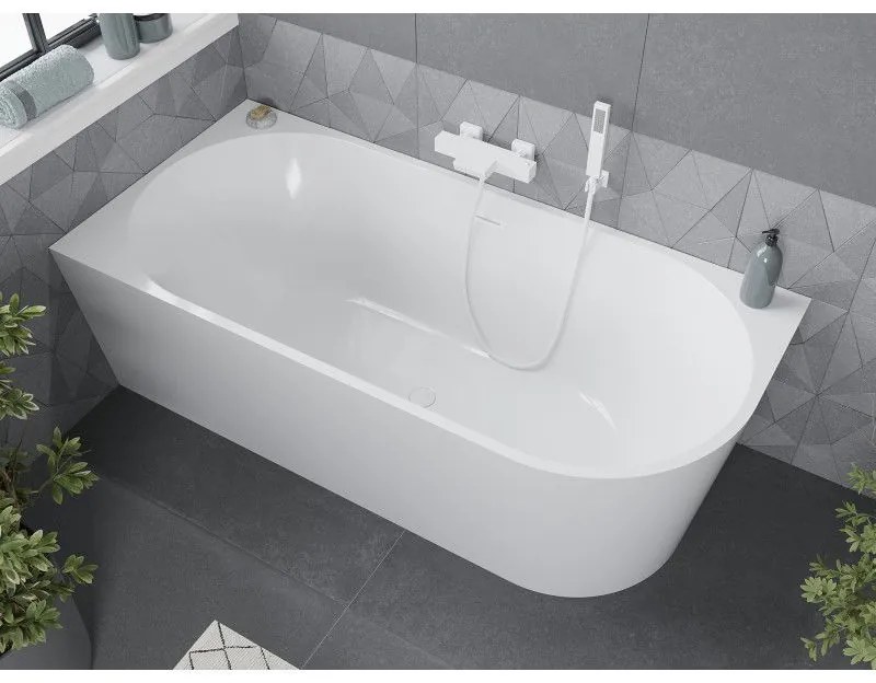 Mexen Mia, voľne stojaca rohová vaňa, lavá, 180 x 80 cm, biela, biely prepad, 52691808000L-20