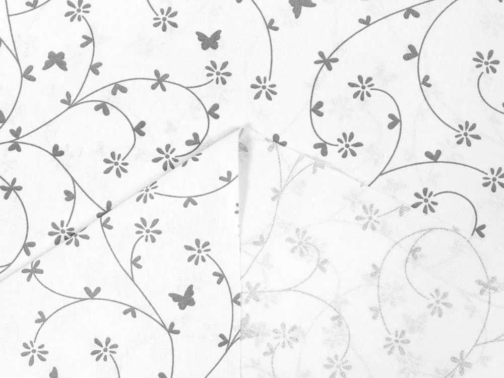 Biante Bavlnený záves Sandra SA-049 Drobné sivé kvietky a motýliky na bielom 140x140 cm