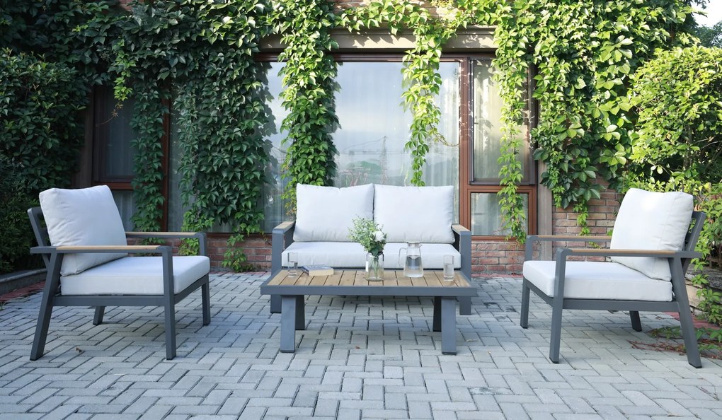 Hliníková sedacia súprava EMOT 2 WPC antracit so svetlými poduškami