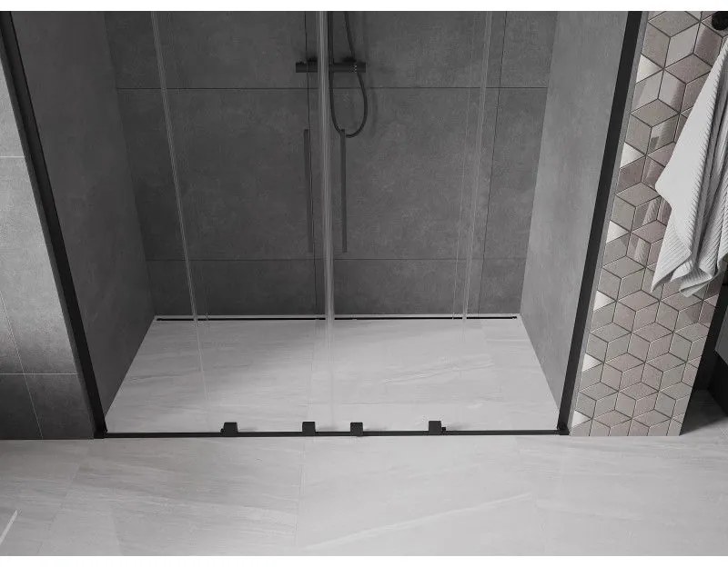 Mexen Velar L Duo, posuvné sprchové dvere do otvoru 200 cm, 8mm číre sklo, čierna matná, 871-200-003-02-70