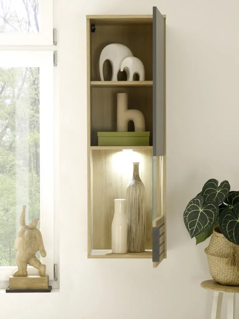 Obývacia stena Milan, dub artisan/sivá, s osvetlením